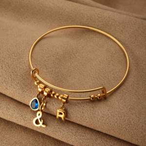 Custom Stainless Steel Bangle <strong>Bracelet</strong> with Interchangeable Letter Birthstone &amp; Symbol <strong>Charms</strong> <strong>Bracelet</strong> for Women - Product Image 2