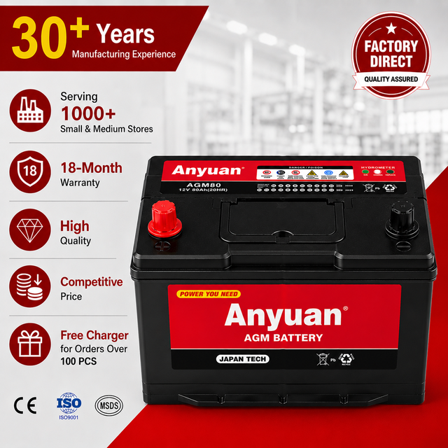 New Factory Price AGM Car Start Stop Battery 12V 80Ah 750CCA ISO9001 Certified H7 DIN LN4 Maintenance Free 18 Month Warranty