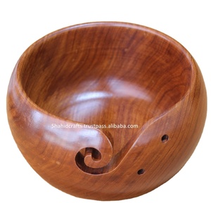 Bol de fil à tricoter en bois fait à la main Design traditionnel écologique disponible en bois de teck d'acacia de Sesham pour les fêtes - Product Image 6