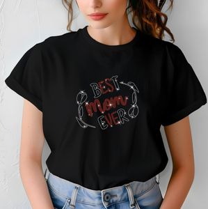 Échantillon gratuit T-shirt en coton personnalisé pour femmes avec un merveilleux motif Cheer Mom Ready avec strass et paillettes - Product Image 2
