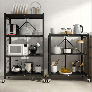 Étagère de rangement de cuisine Hiroshi à 5 niveaux, en métal, pliable, avec roulettes, pour four à micro-ondes et ustensiles de cuisine - Product Image 2