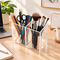 Porte-stylos en acrylique à double compartiment, organisateur de bureau, boîte de rangement pour crayons avec accents en cuivre, pour le bureau, la maison et l'école