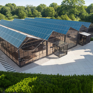 Grande serre multi-voûtes à panneaux solaires intégrés en verre, système d'alimentation hybride pour ferme commerciale de fruits, légumes et fleurs biologiques - Product Image 5