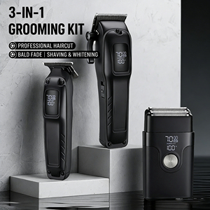 Set Regolabarba e Tagliacapelli Multifunzione in Metallo per <span class=keywords><strong>Uomo</strong></span>, Ricaricabile USB, Senza Fili, per Hotel - Product Image 4