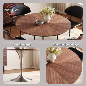 Mid-Century Modern Round Dining <strong>Table</strong> <strong>Tulip</strong> Style Metal Base Wooden Top For Minimalist Home Interiors Dining <strong>Table</strong> - Product Image 3