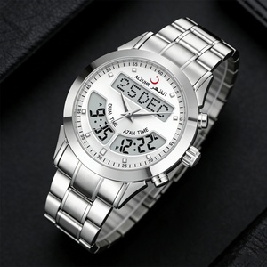 Nouvelle montre électronique à quartz Azan, classique, en alliage d'acier inoxydable, montre de prière islamique, double heure, double langue, étanche - Product Image 1