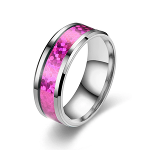 Anillo de Acero Inoxidable Holográfico Azul con Incrustaciones Brillantes, Recién Llegado |   Anillo de Moda para Hombre y Mujer - Product Image 4