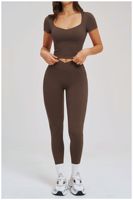 Ensemble de tenue de tennis pour femme : Haut de fitness à manches courtes, Legging de sport à taille haute et soutien élevé, Col carré, Pantalon de gym, Course à pied SMART