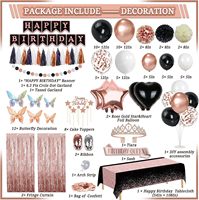 Kit de Décorations d'Anniversaire Rose Doré pour Femme ou Fille : Bannière, Ballons, Diadème, Écharpe, Vaisselle