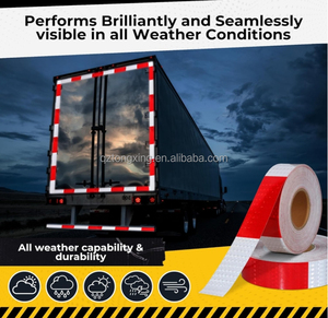 Nhà máy sản xuất khả năng hiển thị cao băng phản quang màu đỏ và trắng DOT--C2 cho xe cho xe tải Glass Bead băng phản chiếu - Product Image 5