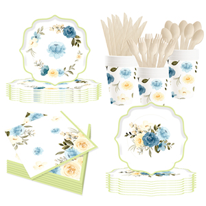 DAMAI - Juego de Vajilla Desechable de Papel con Diseño de Flores al Estilo Chino para Fiestas de Cumpleaños, Platos, Servilletas y Vasos para Fiestas de Boda - Product Image 2