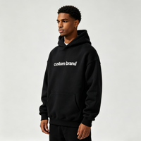 Sweat à capuche oversize noir uni pour homme 360g, avec logo de marque imprimé personnalisé, lavage enzymatique, appliqué, en molleton épais 100% coton, à enfiler