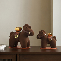 Figurine de cheval en velours de luxe TONFO, lingot d'or porte-bonheur, tirelire, décoration d'intérieur, artisanat, ornement de bureau, mascotte, cadeau avec boîte