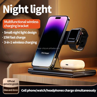 Produit tendance 2026, chargeur sans fil 15W PD, chargeur sans fil 3 en 1 avec lumière nocturne pour iPhone Samsung