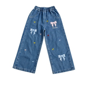 Jean en denim de coton pour enfants, coupe large et décontractée, avec poches et broderies, couleurs bleu, gris, noir – Grande Vente - Product Image 4