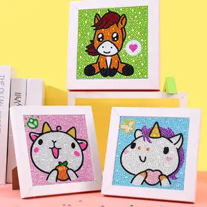 Cartoon Diamond Painting Kits for Kids Crystal Painting by Number Kits Wooden Frame DIY Diamond Painting for Kids Holiday Gift