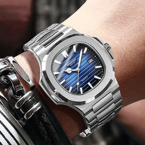 Montre de luxe tendance Binbond 1885 pour homme, cadran rond 40 mm, boîtier carré, lumineuse, étanche, bracelet bleu, vente en gros - Product Image 2