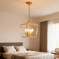Amerikanischer Stil Gold-Schwarz Käfig Messing Kronleuchter Pendelleuchte E26 Großhandel Hängelampe Elegantes Laternen-Design für Wohnraumdekoration