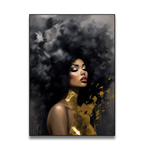 <span class=keywords><strong>Pinturas</strong></span> decorativas <span class=keywords><strong>de</strong></span> retrato femenino africano personalizadas, arte <span class=keywords><strong>de</strong></span> pared negro y dorado <span class=keywords><strong>de</strong></span> lujo, decoración moderna para el hogar y la sala <span class=keywords><strong>de</strong></span> estar enmarcada - Product Image 1