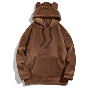 Felpa con Cappuccio e Orecchie di Orso per Autunno e Inverno, Personalizzabile, alla Moda, Casual, in Pile Corallo, Pullover Pesante - Product Image 6