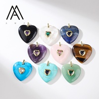 Pendentif cœur incrusté de pierres précieuses, pierre naturelle plaquée or 18 carats avec zircon étincelant, DIY
