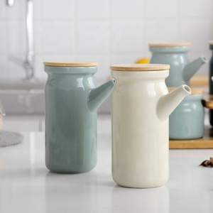 Barattolo di archiviazione con coperchio di bambù per il tubo a forma di barattolo di archiviazione di <span class=keywords><strong>ceramica</strong></span> per barattolo di <span class=keywords><strong>spezie</strong></span> con cremagliera in legno - Product Image 2