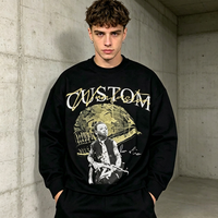 T-shirt à manches longues pour hommes, coupe oversize, en coton, avec motifs cœurs chromés, délavé à l'acide, personnalisé en usine, pour l'impression à la demande, pour le commerce transfrontalier, vêtements