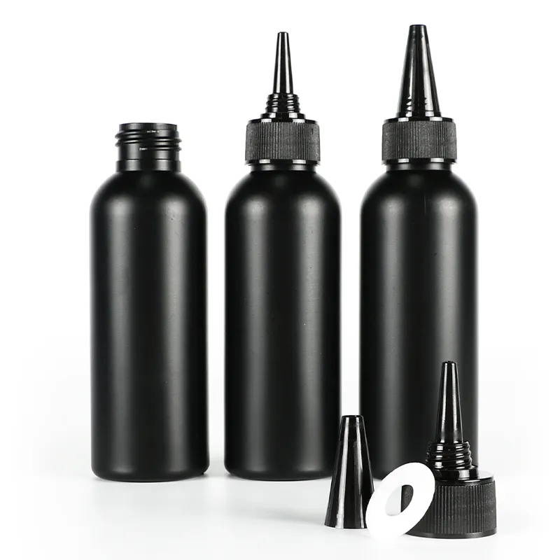 120ML HDPE botella negra Fábrica en stock negro evitar la luz pegamento de aceite de uñas UV gota pegamento embalaje bote de tinta AB pegamento botella puntiaguda M