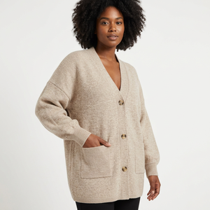 Autumn Longline V-Neck Button Front <b>Pocket</b> Waterproof Thick Sweater <b>Cardigan</b> for Casual Layering - Product Image 1