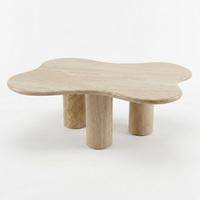 Table basse nuage de luxe en gros, design moderne de haute qualité, mobilier de salon, base colonne en pierre naturelle travertin ivoire