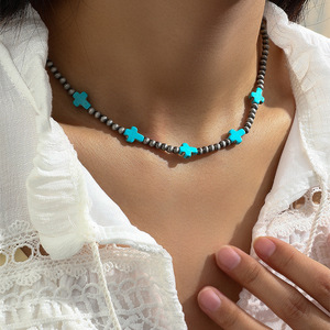 Venta caliente collar de cuentas de turquesa Retro turquesa Cruz empalmado <span class=keywords><strong>Navajo</strong></span> perla collar de moda - Product Image 2