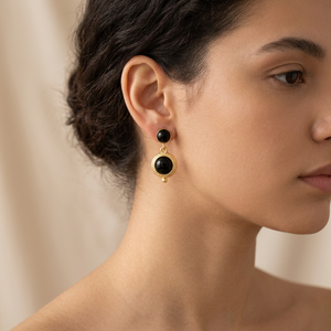 Pendientes de Moda para Mujer con Ónix Verde y Ónix Negro, Chapados en Oro de 18k, Diseño de Marco Collet, Pendientes con Doble Gema - Product Image 2