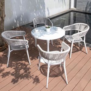 China Furniture Supplier Luxury Aluminum Rope Garden Restaurant 6 Seaters <b>Outdoor</b> Dining <b>Table</b> and Chair with Cushions - Product Image 1