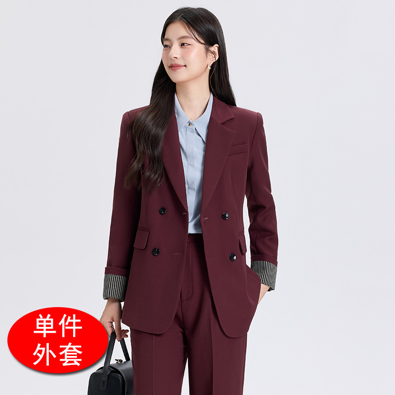 plum-colored suit