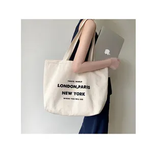 Vente en gros de haute qualité style new york londres paris élégant sac fourre-tout en coton personnalisé personnalisation sacs avec impression de logo