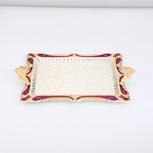 Luxury European Style Gold Silver Carved Eco-Friendly Metal Serving <b>Tray</b> Rectangle Shape Food Contact Safe Clean Damp Cloth Dry - Product Image 3