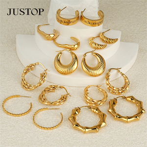 Aros de Moda JUSTOP, Diseño Personalizado OEM/OEM, Acero Inoxidable Resistente al Agua, Chapado en Oro de 18K, Joyería Hipoalergénica - Product Image 4