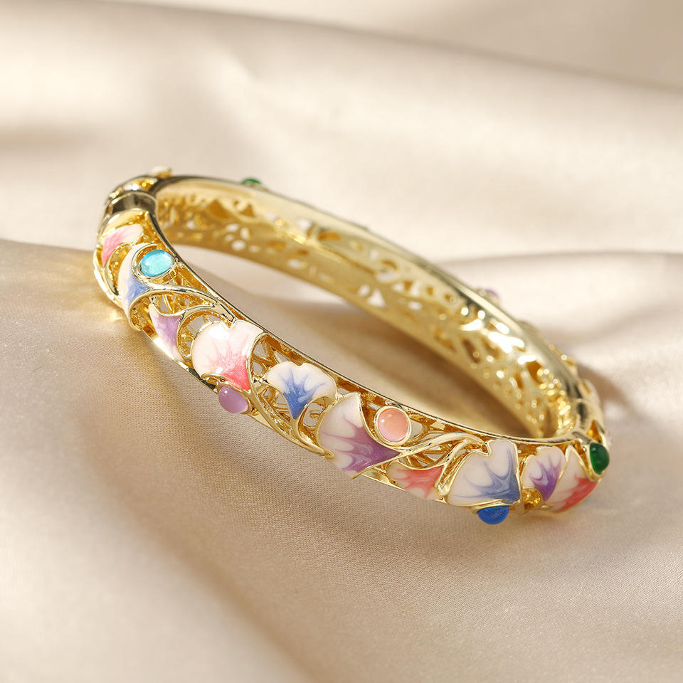 Cloisonné (enamel) ginkgo leaf bangle Colorful