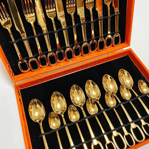 Thiết Kế Đồ Ăn Bộ 24-Peces Dao Dforks Và Thìa Bộ Với Biểu Tượng Tùy Chỉnh Bạc Và Màu Sắc Vàng - Product Image 4