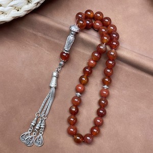 Rosario classico stile islamico naturale vera pietra agata Tasbih preghiera perline a forma di palla gioielli in argento placcato diamante - Product Image 6
