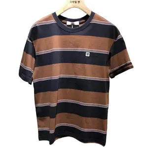 YKH高品质男式衬衫跑步套装透气重量级软装运动服棕色条纹100% 棉男式t恤