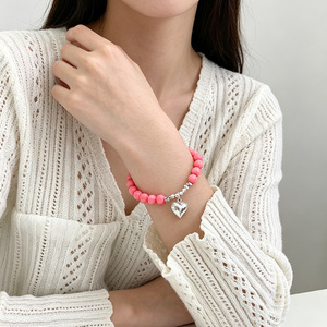 Bracelet à breloques en forme de cœur en corail rose pour femmes, bijoux élégants et minimalistes, cadeau en argent pur S925 - Product Image 4