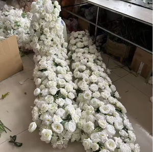 2M de chemin de table de mariage personnalisé en soie artificielle, toucher réel, avec rangée de fleurs blanches et roses pour mariage - Product Image 2