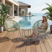 Set kursi rotan PE luar ruangan Modern 3 buah dengan meja logam tahan air untuk penggunaan Hotel sekolah & Taman