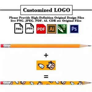 Cadeau promotionnel en gros, crayon en bois hexagonal jaune de 7 pouces avec logo personnalisé, prix bas, avec gomme, en vrac - Product Image 2