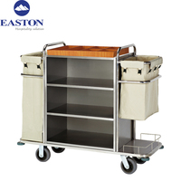 Carrito de Limpieza EASTON de Acero Inoxidable para Uso Hotelero, Carro de Servicio con 2 Bolsas para Ropa Sucia y Soporte Superior Extraíble