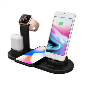 Desktop Wireless Charger Mount Cell Phone Charger 4 In 1 Wireless Charger Dock For iPhone 15 14 13 12 11 Pro Max Plus Watch