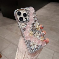 Coque de téléphone créative de luxe coréenne avec strass et motif floral pour iPhone 18 Pro Max, compatible avec les modèles 16 Pro, 17, 15, 14 – Housse scintillante pour femme