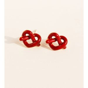 Wholesale Small Exquisite Red Enamel Love <b>Knotted</b> <b>Earrings</b> White Dripping Glazed Peach Heart-Shaped Trendy Stainless Steel - Product Image 4