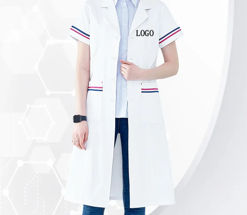 Factory customized LOGO men's white laboratory jacket doctor and nurse suit medical design jacket